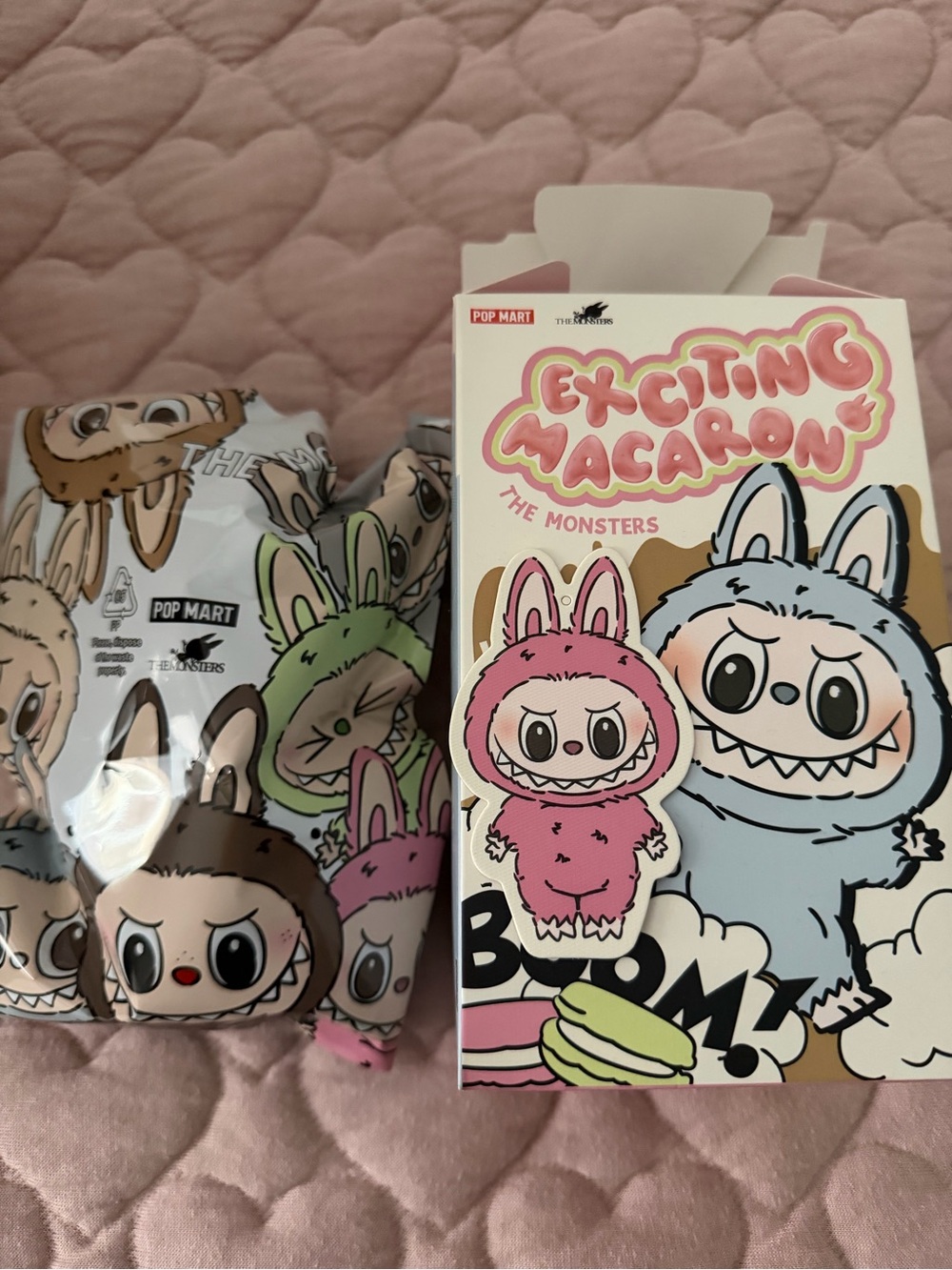 POP MART Exciting Macaron The Monsters Pink Plush Keychain